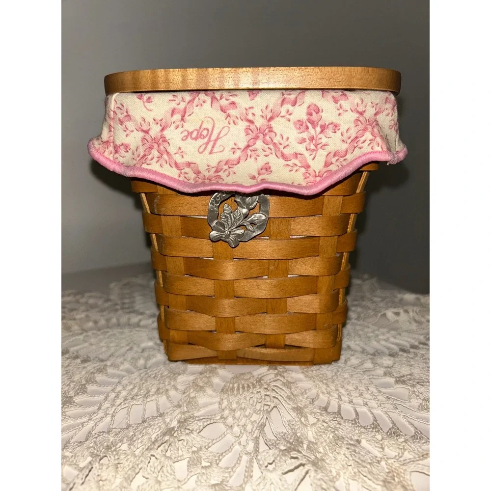 Longaberger 2004 Horizon of Hope Basket Whitewashed Wood Lid Liner Tie-On Set